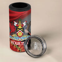 Personalized Trinidad and Tobago Independence Day 4 in 1 Can Cooler Tumbler Scarlet Ibis And Chaconia Flowers