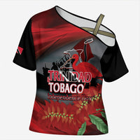 Personalized Trinidad and Tobago Independence Day Cross Shoulder Shirt Scarlet Ibis And Chaconia Flowers