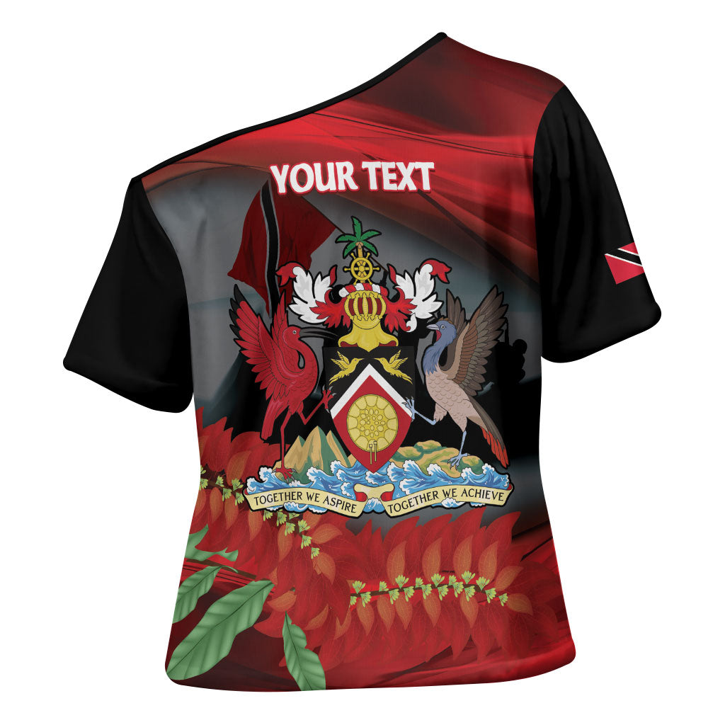 Personalized Trinidad and Tobago Independence Day Cross Shoulder Shirt Scarlet Ibis And Chaconia Flowers