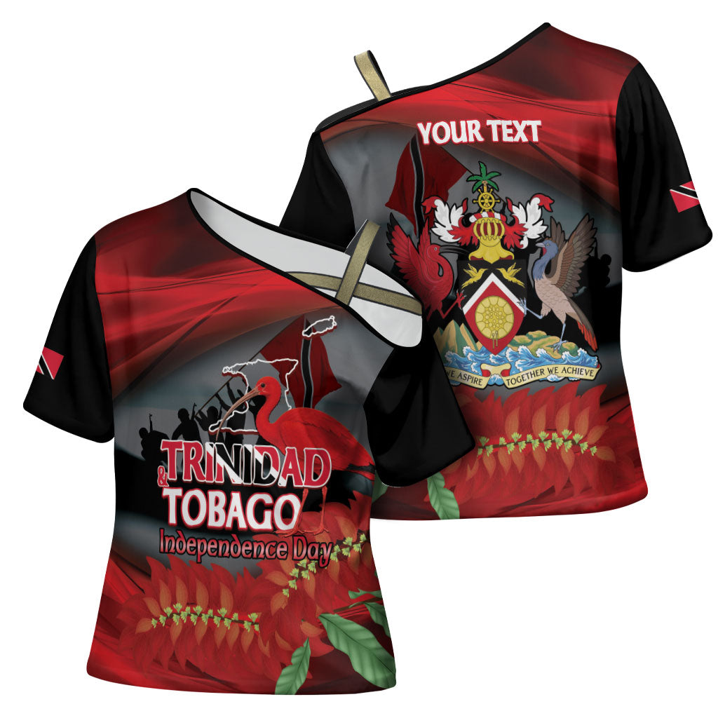 Personalized Trinidad and Tobago Independence Day Cross Shoulder Shirt Scarlet Ibis And Chaconia Flowers