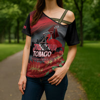 Personalized Trinidad and Tobago Independence Day Cross Shoulder Shirt Scarlet Ibis And Chaconia Flowers