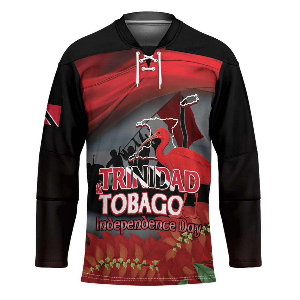 Personalized Trinidad and Tobago Independence Day Hockey Jersey Scarlet Ibis And Chaconia Flowers