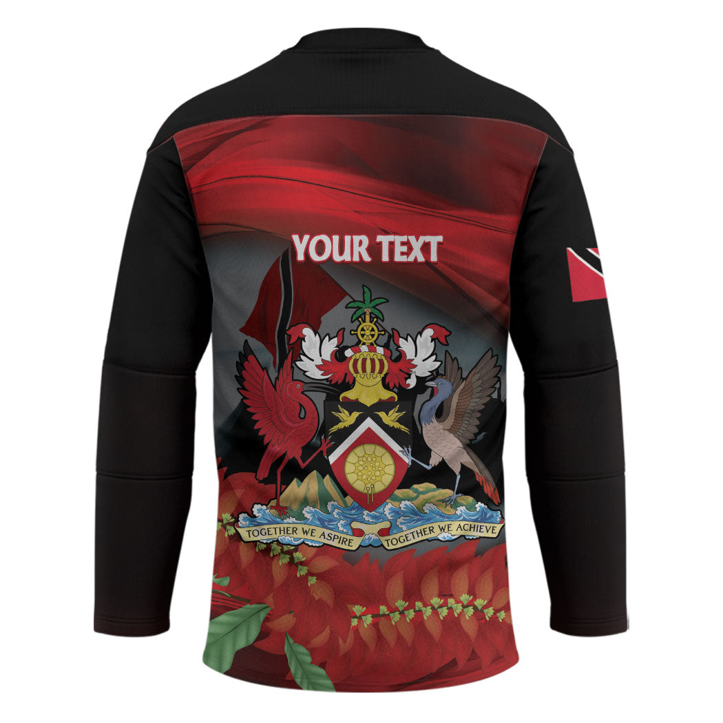 Personalized Trinidad and Tobago Independence Day Hockey Jersey Scarlet Ibis And Chaconia Flowers