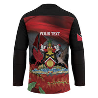 Personalized Trinidad and Tobago Independence Day Hockey Jersey Scarlet Ibis And Chaconia Flowers