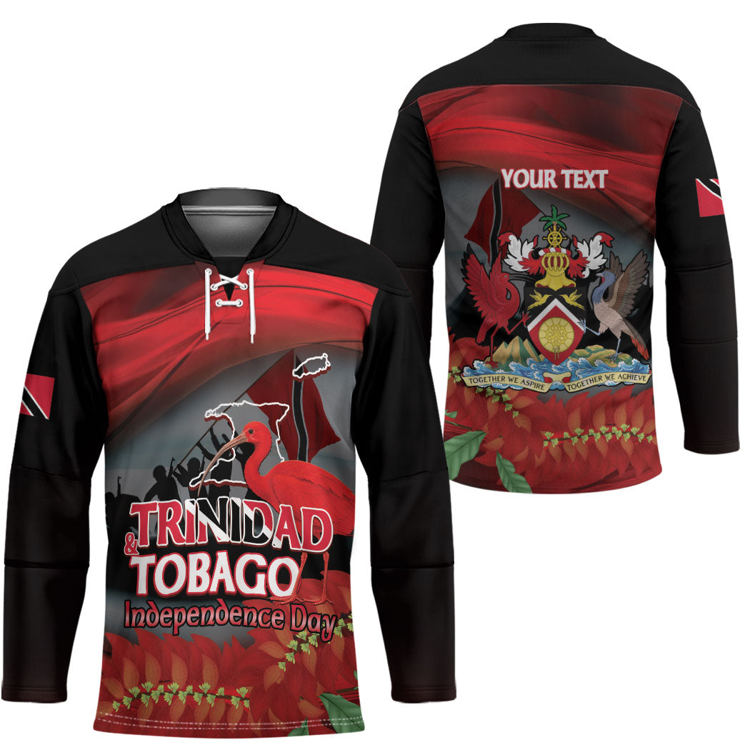 Personalized Trinidad and Tobago Independence Day Hockey Jersey Scarlet Ibis And Chaconia Flowers