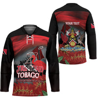 Personalized Trinidad and Tobago Independence Day Hockey Jersey Scarlet Ibis And Chaconia Flowers