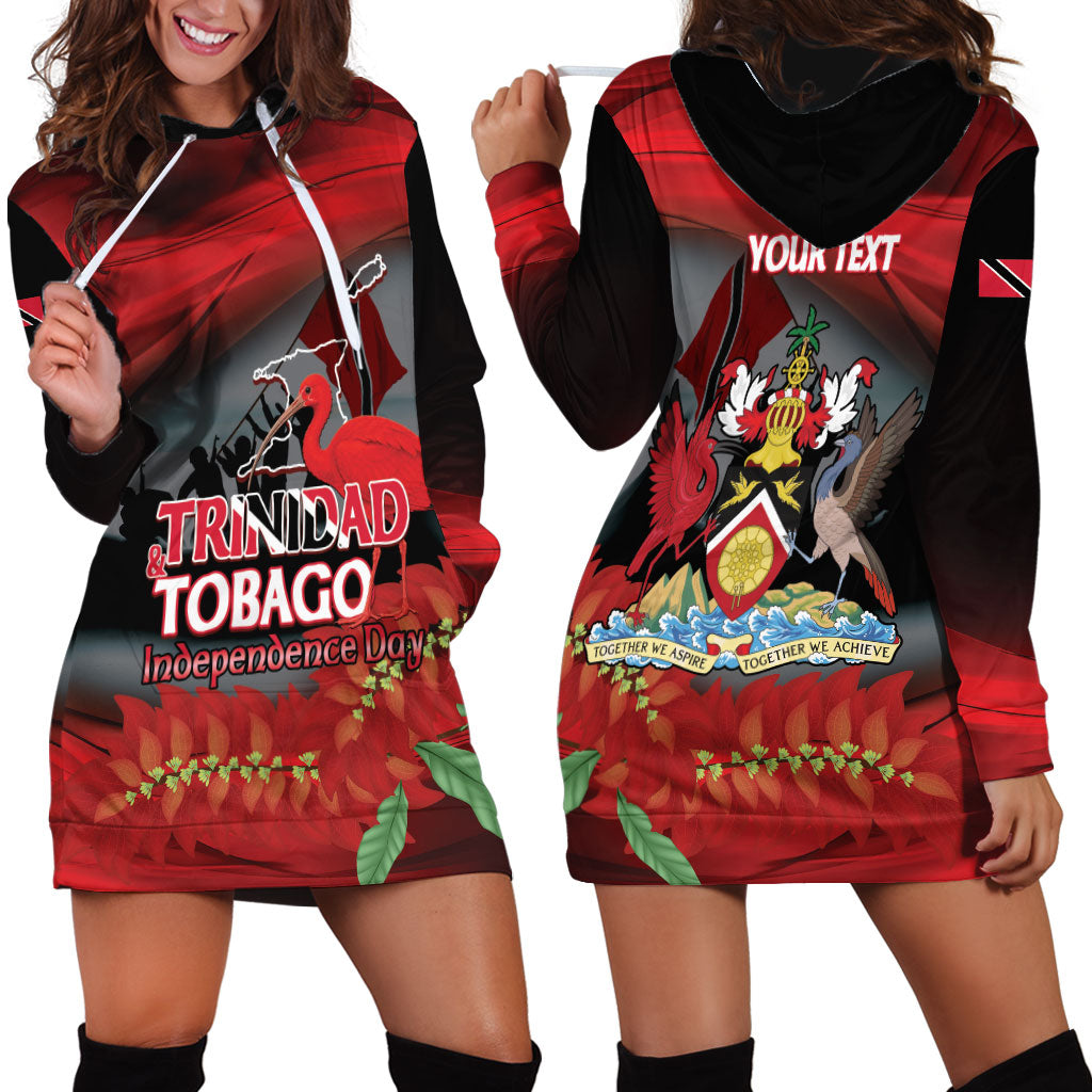 Personalized Trinidad and Tobago Independence Day Hoodie Dress Scarlet Ibis And Chaconia Flowers