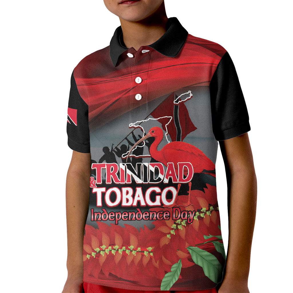 Personalized Trinidad and Tobago Independence Day Kid Polo Shirt Scarlet Ibis And Chaconia Flowers