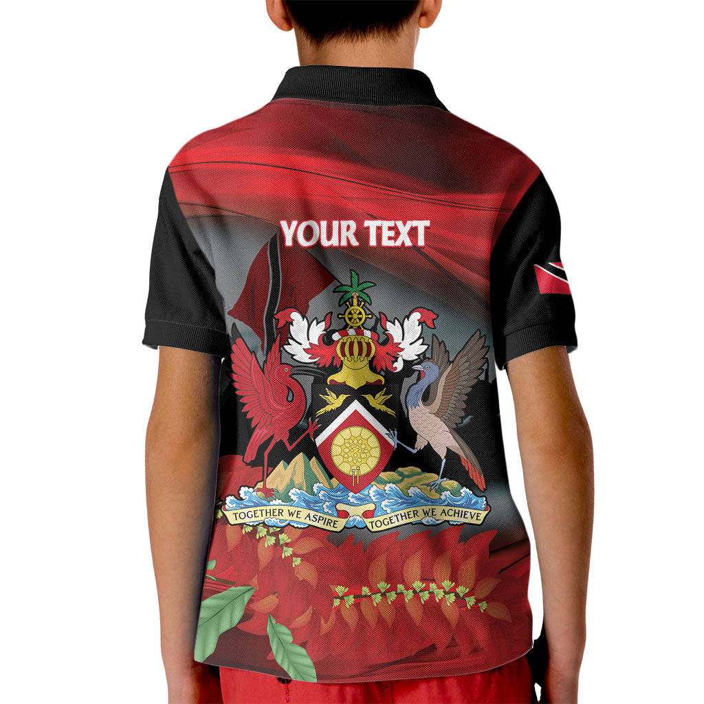 Personalized Trinidad and Tobago Independence Day Kid Polo Shirt Scarlet Ibis And Chaconia Flowers