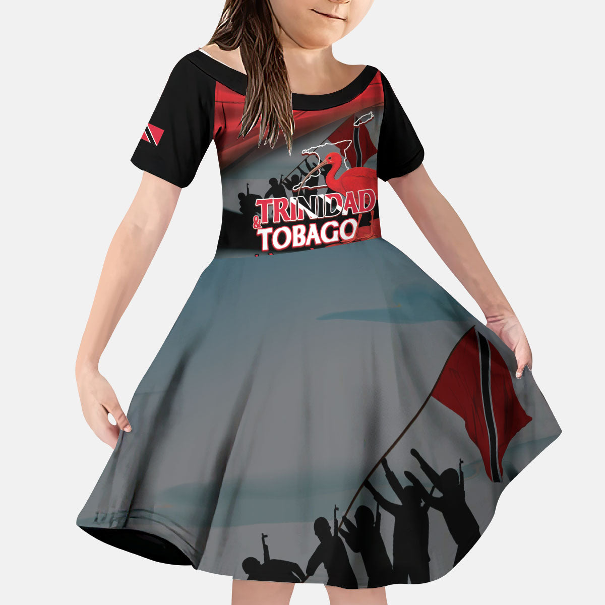 Personalized Trinidad and Tobago Independence Day Kid Short Sleeve Dress Scarlet Ibis And Chaconia Flowers