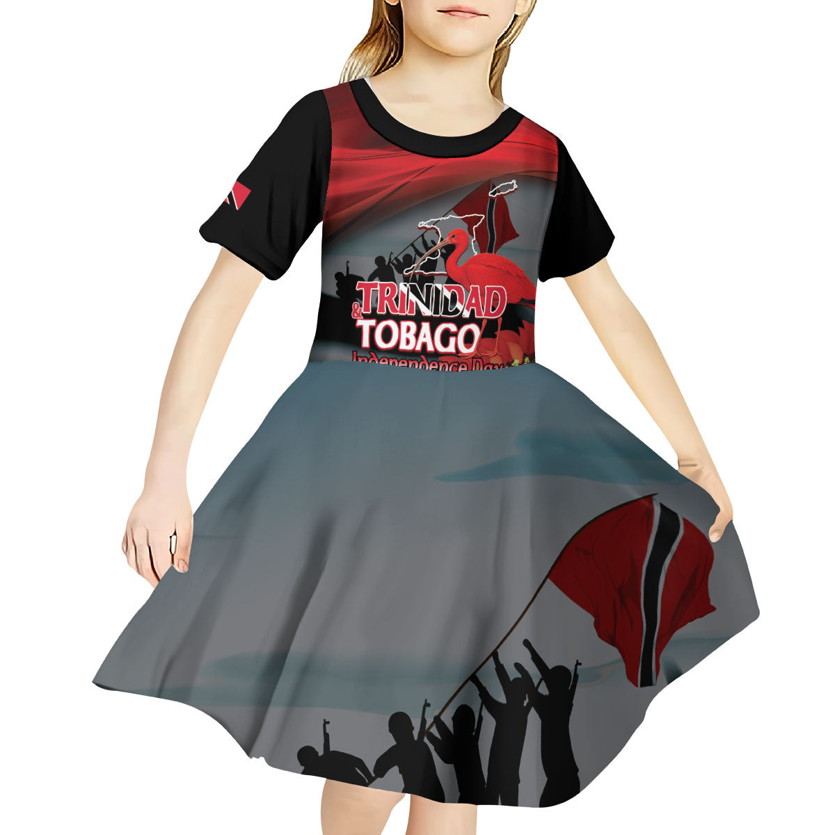 Personalized Trinidad and Tobago Independence Day Kid Short Sleeve Dress Scarlet Ibis And Chaconia Flowers