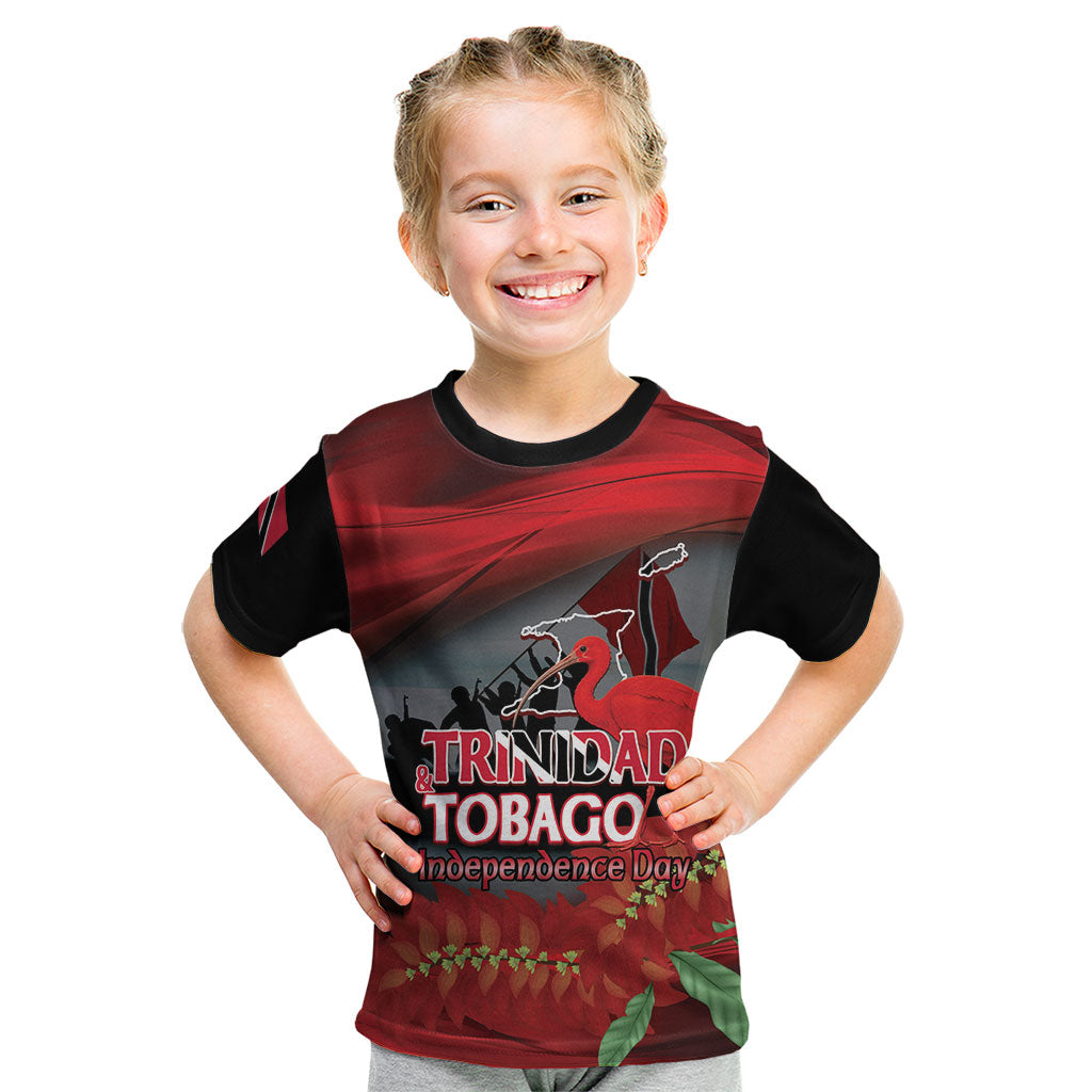 Personalized Trinidad and Tobago Independence Day Kid T Shirt Scarlet Ibis And Chaconia Flowers