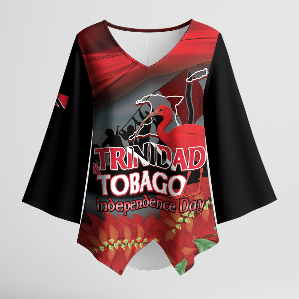 Personalized Trinidad and Tobago Independence Day Kimono Sleeve Blouse Scarlet Ibis And Chaconia Flowers