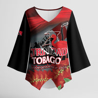 Personalized Trinidad and Tobago Independence Day Kimono Sleeve Blouse Scarlet Ibis And Chaconia Flowers