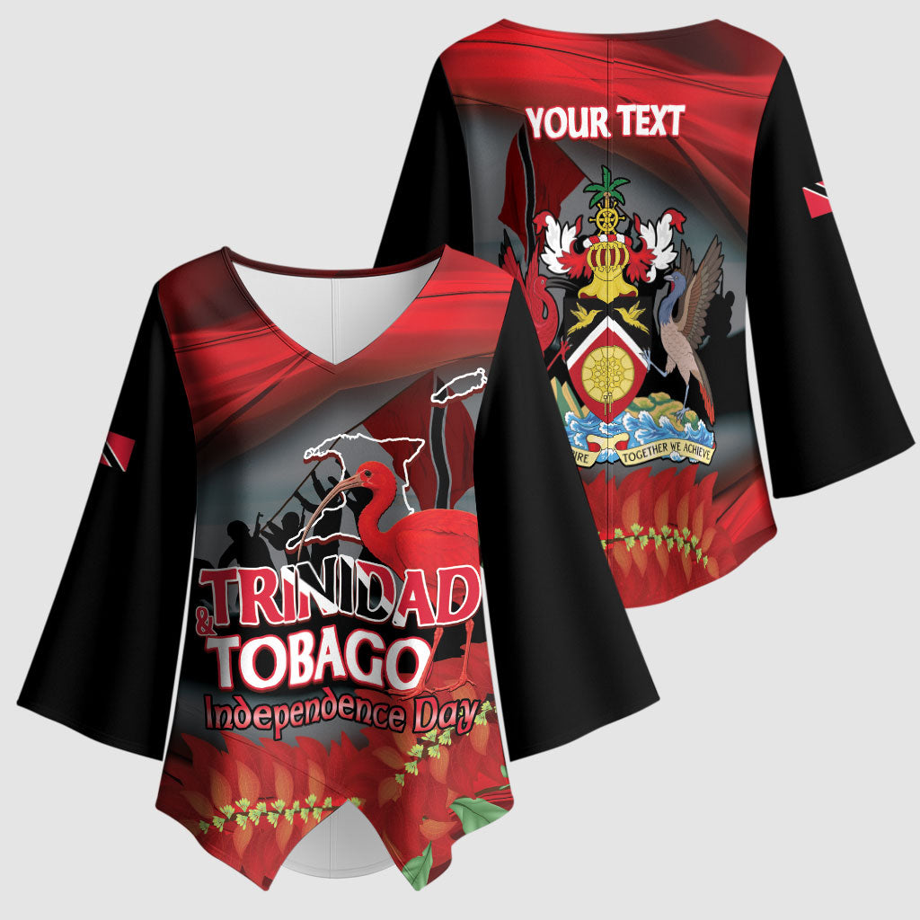 Personalized Trinidad and Tobago Independence Day Kimono Sleeve Blouse Scarlet Ibis And Chaconia Flowers