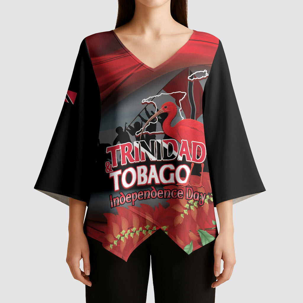 Personalized Trinidad and Tobago Independence Day Kimono Sleeve Blouse Scarlet Ibis And Chaconia Flowers