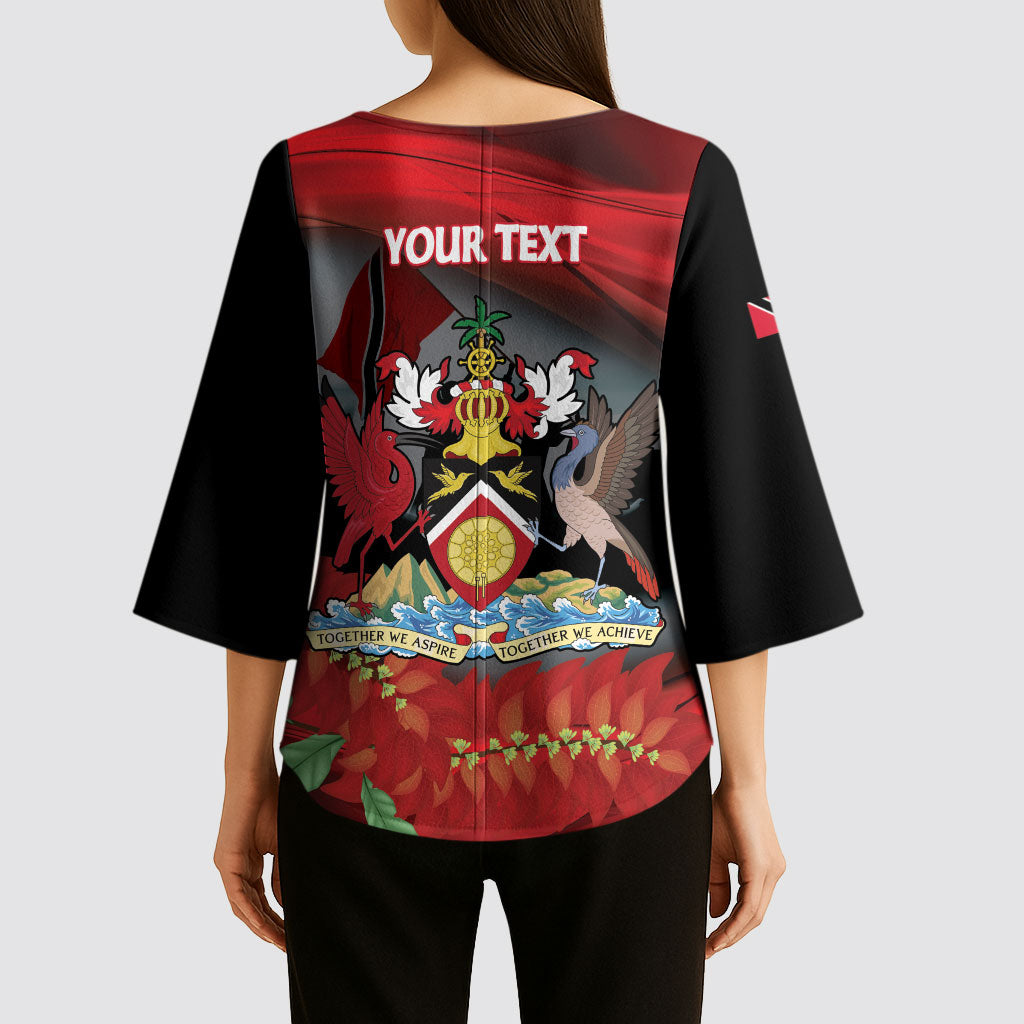 Personalized Trinidad and Tobago Independence Day Kimono Sleeve Blouse Scarlet Ibis And Chaconia Flowers