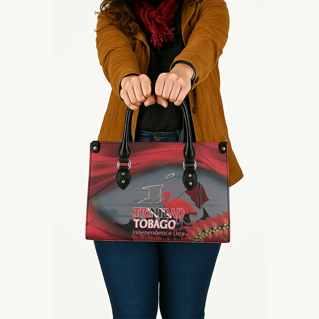 Trinidad and Tobago Independence Day Leather Bag Scarlet Ibis And Chaconia Flowers