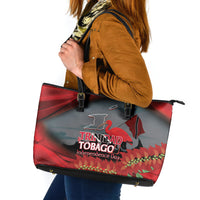 Trinidad and Tobago Independence Day Leather Tote Bag Scarlet Ibis And Chaconia Flowers