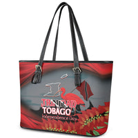 Trinidad and Tobago Independence Day Leather Tote Bag Scarlet Ibis And Chaconia Flowers