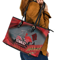 Trinidad and Tobago Independence Day Leather Tote Bag Scarlet Ibis And Chaconia Flowers