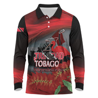 Personalized Trinidad and Tobago Independence Day Long Sleeve Polo Shirt Scarlet Ibis And Chaconia Flowers