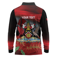 Personalized Trinidad and Tobago Independence Day Long Sleeve Polo Shirt Scarlet Ibis And Chaconia Flowers
