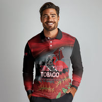 Personalized Trinidad and Tobago Independence Day Long Sleeve Polo Shirt Scarlet Ibis And Chaconia Flowers