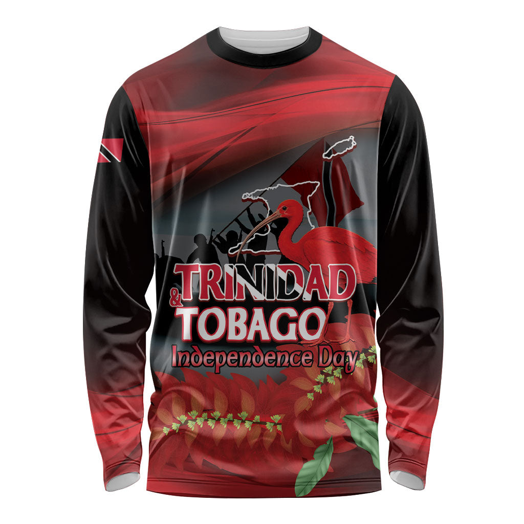 Personalized Trinidad and Tobago Independence Day Long Sleeve Shirt Scarlet Ibis And Chaconia Flowers