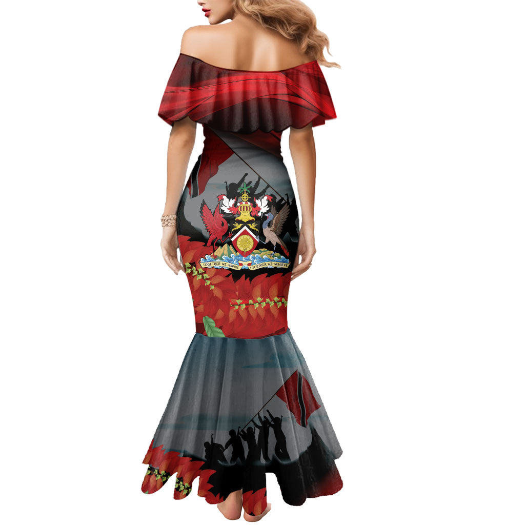 Personalized Trinidad and Tobago Independence Day Mermaid Dress Scarlet Ibis And Chaconia Flowers