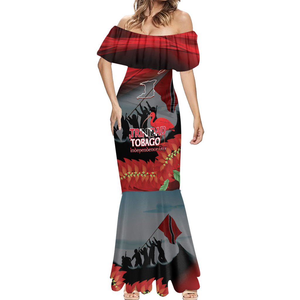 Personalized Trinidad and Tobago Independence Day Mermaid Dress Scarlet Ibis And Chaconia Flowers