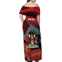 Personalized Trinidad and Tobago Independence Day Off Shoulder Maxi Dress Scarlet Ibis And Chaconia Flowers