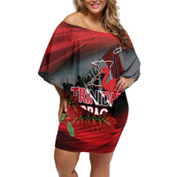 Personalized Trinidad and Tobago Independence Day Off Shoulder Short Dress Scarlet Ibis And Chaconia Flowers