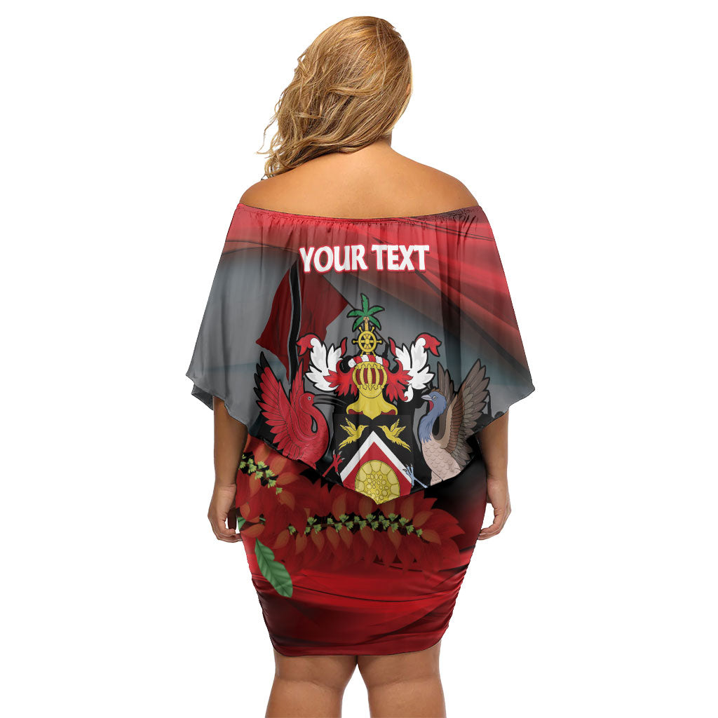 Personalized Trinidad and Tobago Independence Day Off Shoulder Short Dress Scarlet Ibis And Chaconia Flowers