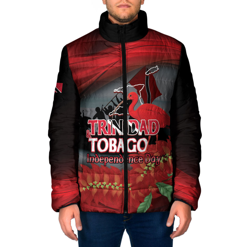 Personalized Trinidad and Tobago Independence Day Padded Jacket Scarlet Ibis And Chaconia Flowers