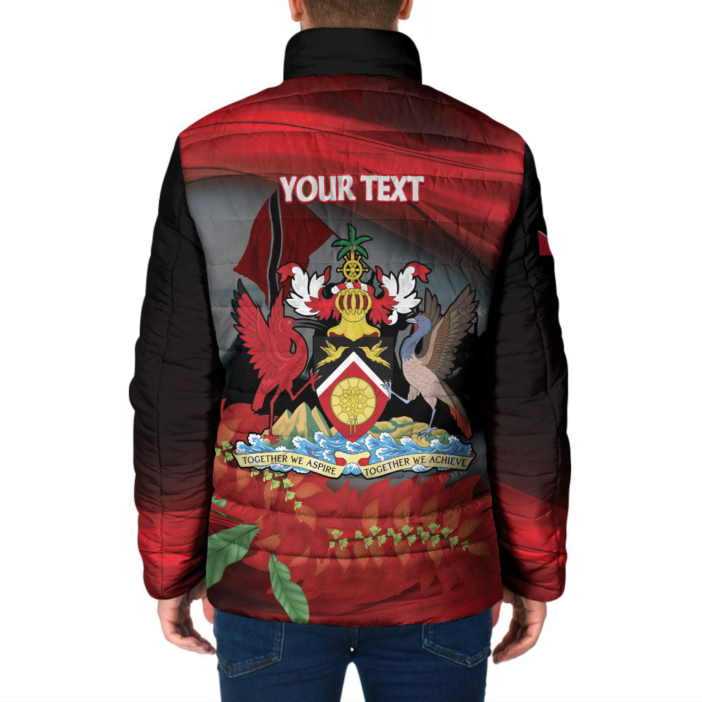 Personalized Trinidad and Tobago Independence Day Padded Jacket Scarlet Ibis And Chaconia Flowers