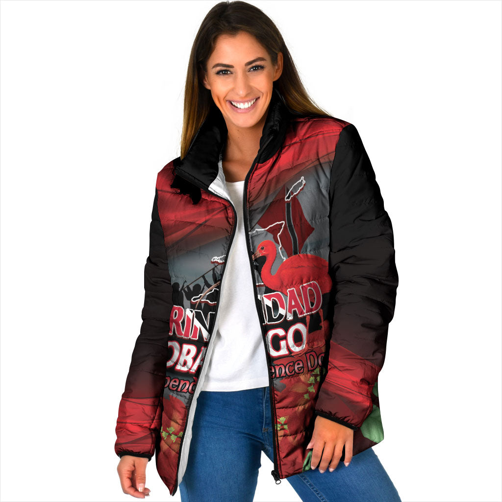 Personalized Trinidad and Tobago Independence Day Padded Jacket Scarlet Ibis And Chaconia Flowers