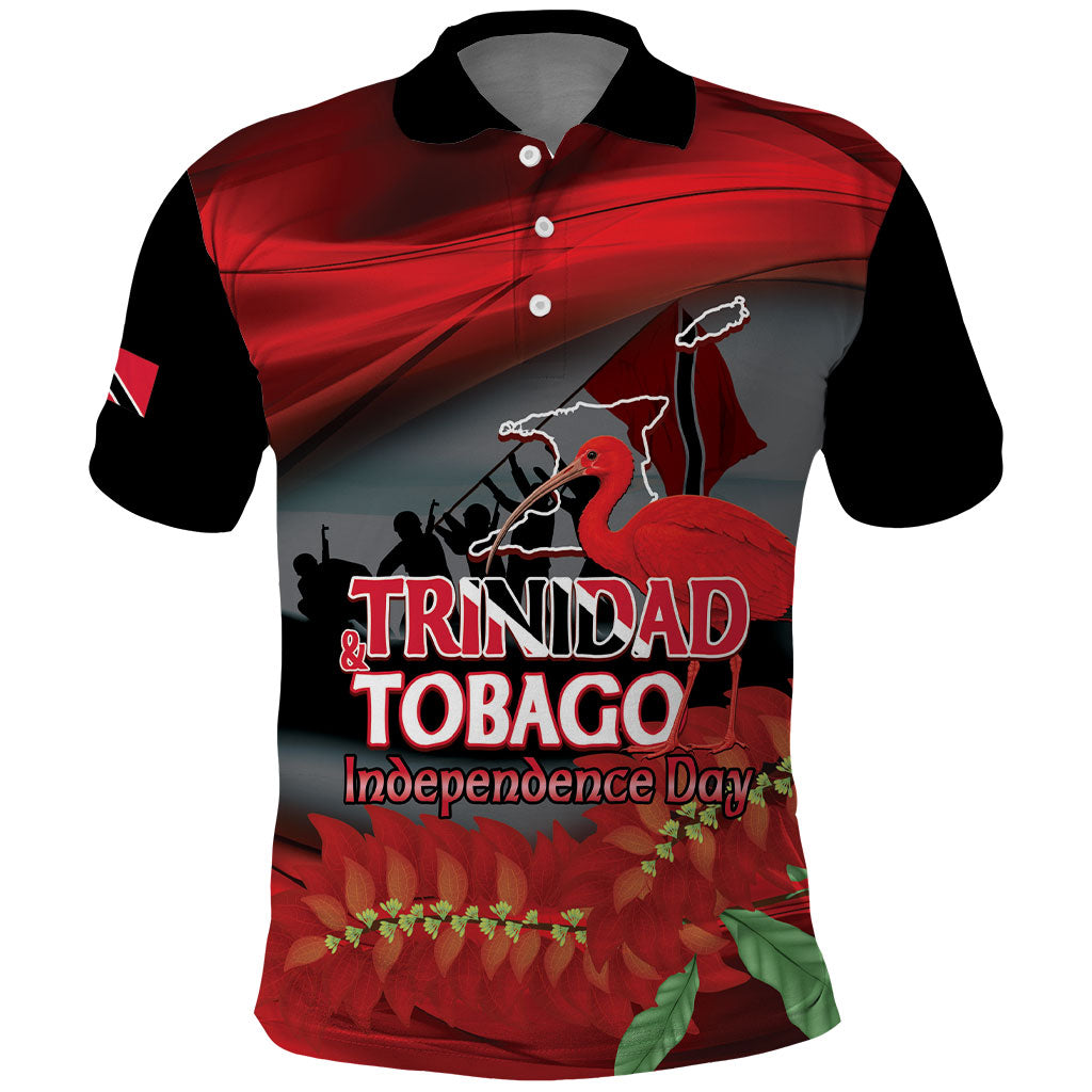 Personalized Trinidad and Tobago Independence Day Polo Shirt Scarlet Ibis And Chaconia Flowers