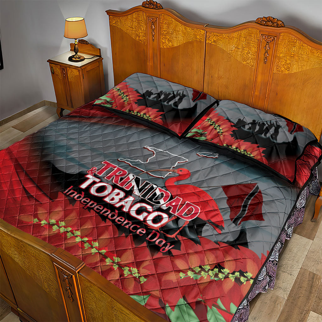 Trinidad and Tobago Independence Day Quilt Bed Set Scarlet Ibis And Chaconia Flowers