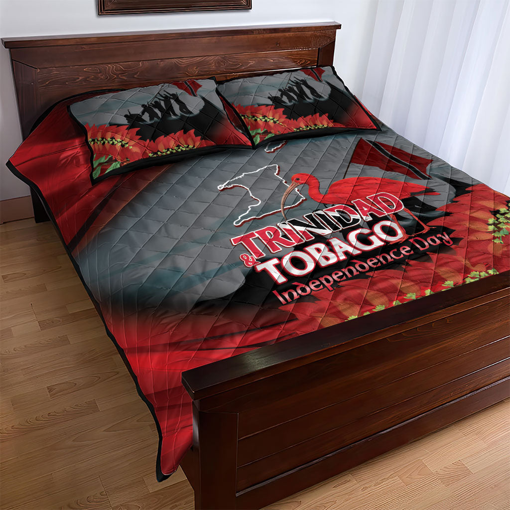 Trinidad and Tobago Independence Day Quilt Bed Set Scarlet Ibis And Chaconia Flowers
