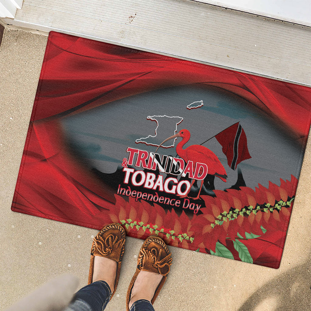 Trinidad and Tobago Independence Day Rubber Doormat Scarlet Ibis And Chaconia Flowers