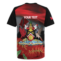 Personalized Trinidad and Tobago Independence Day Rugby Jersey Scarlet Ibis And Chaconia Flowers