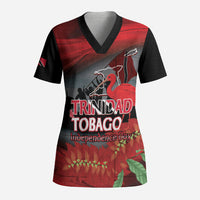 Personalized Trinidad and Tobago Independence Day Scrub Top Scarlet Ibis And Chaconia Flowers
