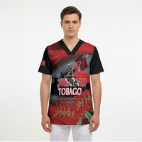 Personalized Trinidad and Tobago Independence Day Scrub Top Scarlet Ibis And Chaconia Flowers