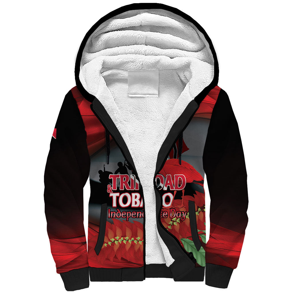 Personalized Trinidad and Tobago Independence Day Sherpa Hoodie Scarlet Ibis And Chaconia Flowers