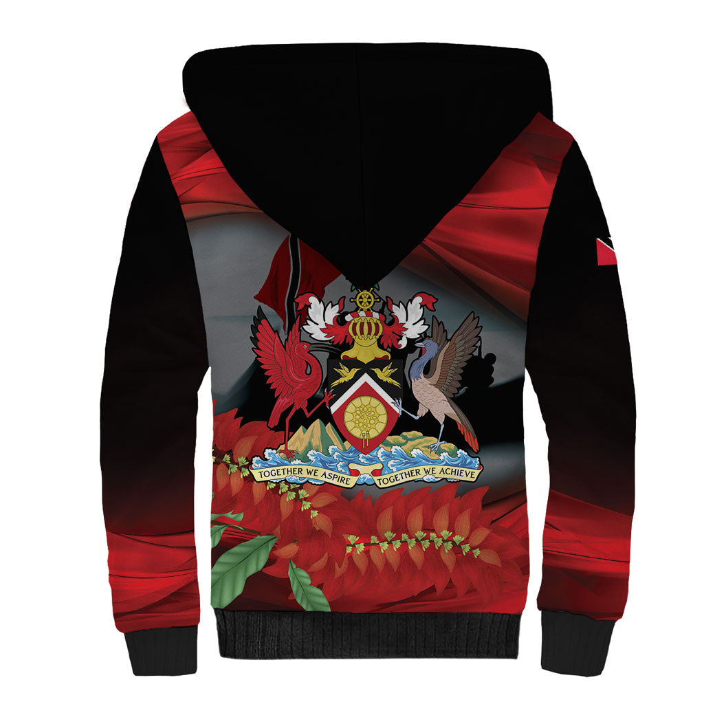 Personalized Trinidad and Tobago Independence Day Sherpa Hoodie Scarlet Ibis And Chaconia Flowers
