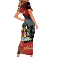 Personalized Trinidad and Tobago Independence Day Short Sleeve Bodycon Dress Scarlet Ibis And Chaconia Flowers