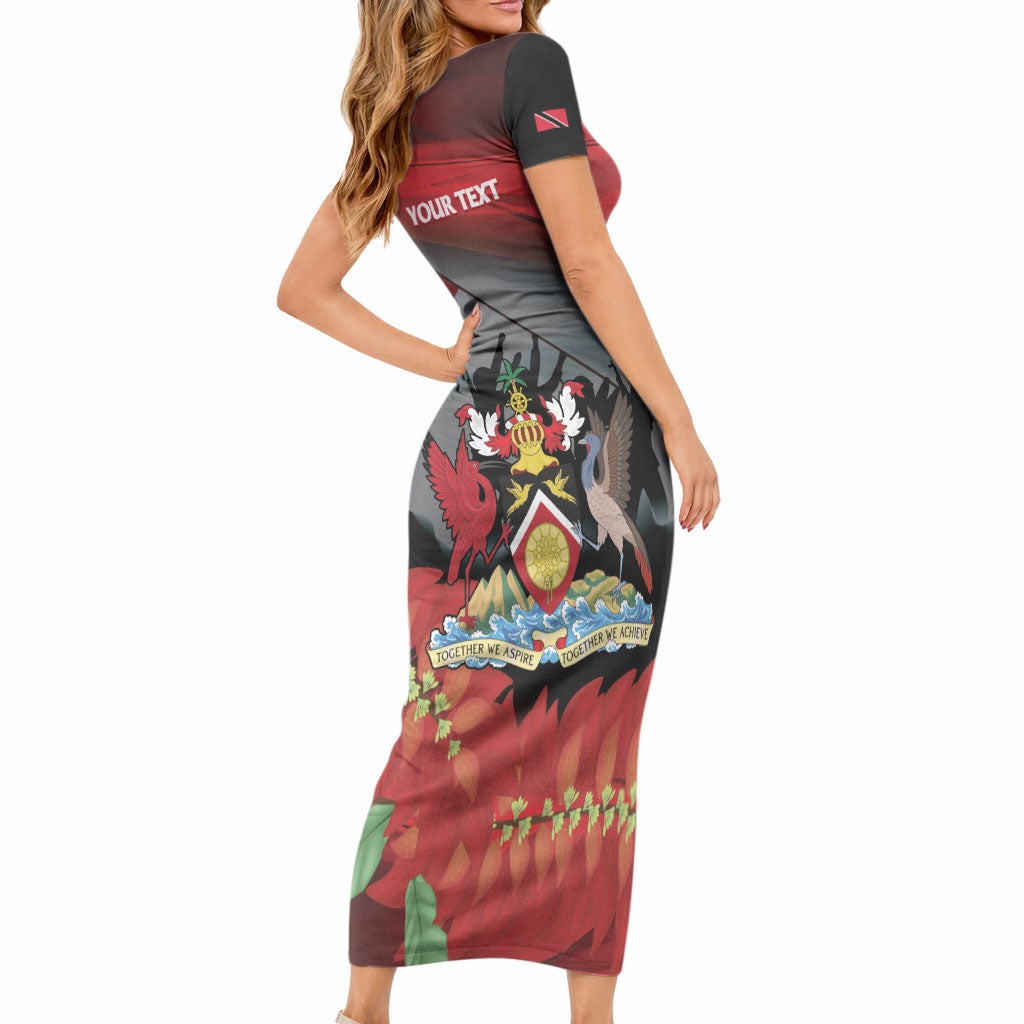 Personalized Trinidad and Tobago Independence Day Short Sleeve Bodycon Dress Scarlet Ibis And Chaconia Flowers LT14