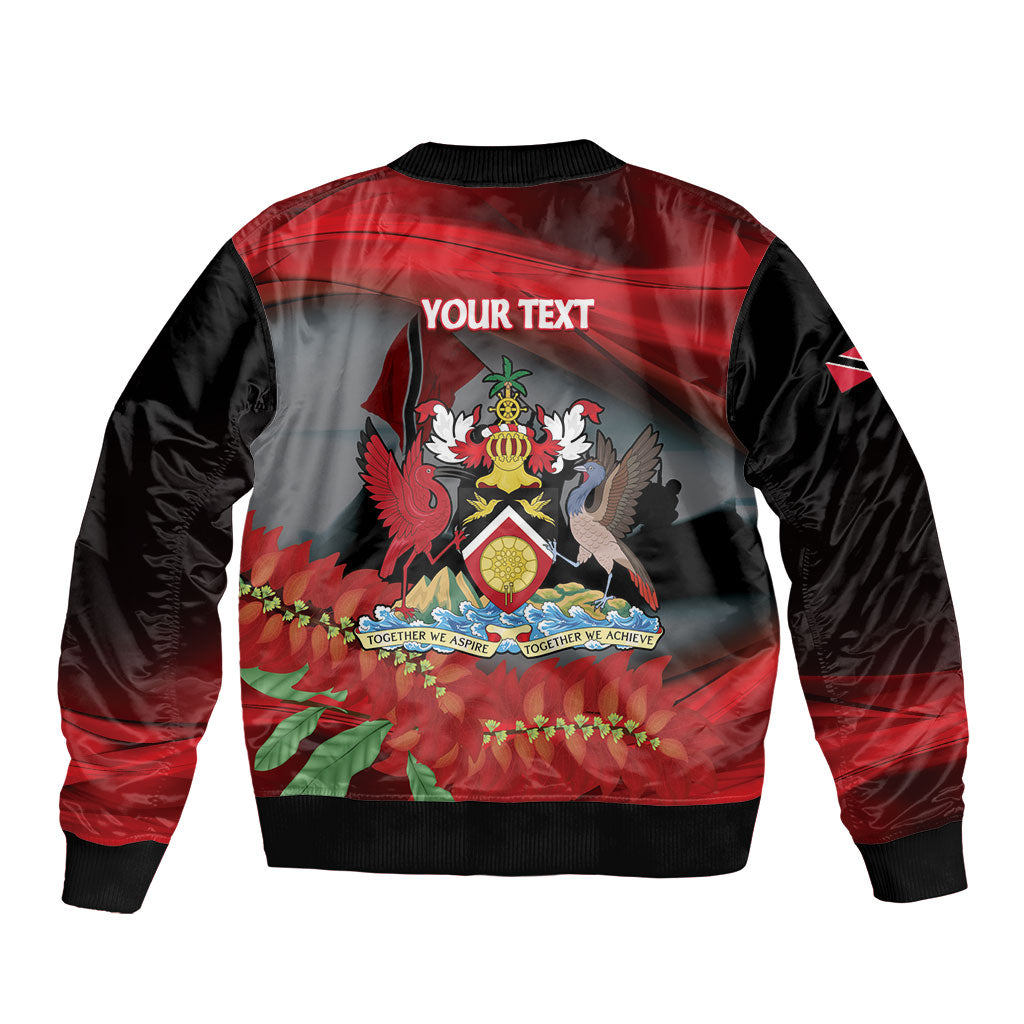 Personalized Trinidad and Tobago Independence Day Sleeve Zip Bomber Jacket Scarlet Ibis And Chaconia Flowers