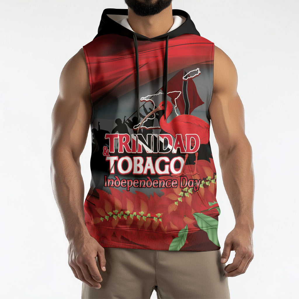 Personalized Trinidad and Tobago Independence Day Sleeveless Hoodie Scarlet Ibis And Chaconia Flowers